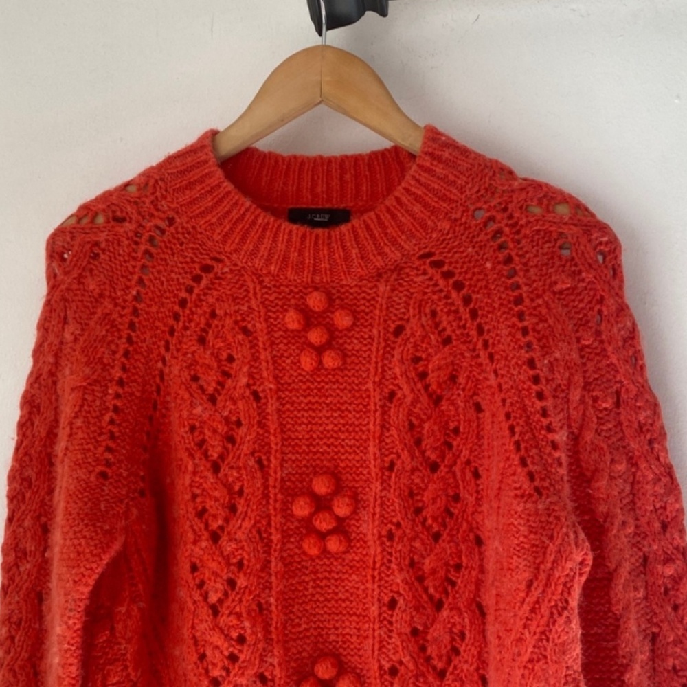 J. Crew M Cable-Knit Pointelle Sweater. - Picture 4 of 12